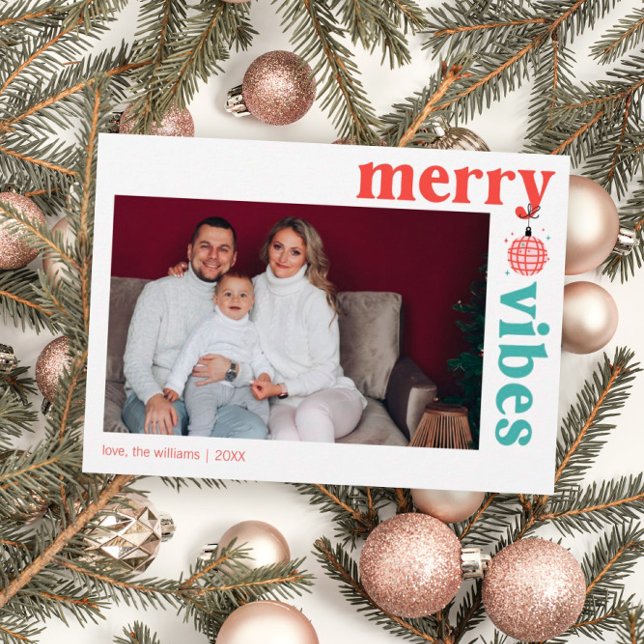 Retro Merry Vibes Family Photo Holiday Card (Creator Uploaded)