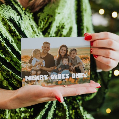Retro Merry Vibes Only Holiday Christmas Card