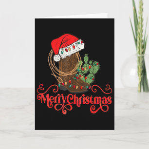Retro Merry Xmas Santa Hat Cowboy Boots Western Ch Card
