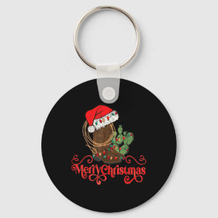Retro Merry Xmas Santa Hat Cowboy Boots Western Ch Keychain