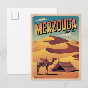 Retro Merzouga sahara camel ride morocco travel gi Postcard