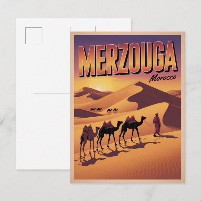 Retro Merzouga sahara camel ride morocco travel  Postcard (Front/Back)