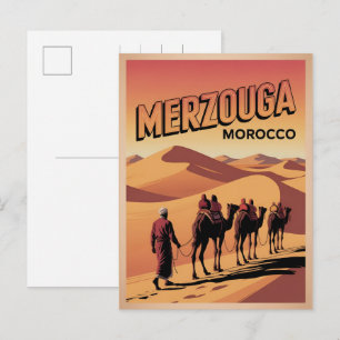 Retro Merzouga sahara camel ride morocco travel Postcard