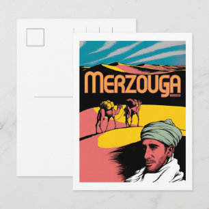 Retro Merzouga sahara camel ride morocco travel Postcard