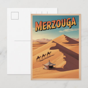 Retro Merzouga sahara camel ride morocco travel Postcard