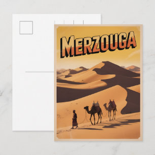 Retro Merzouga sahara camel ride morocco travel Postcard