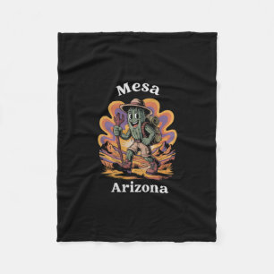 Retro Mesa Arizona Hiking Trail Adventure Cactus P Fleece Blanket