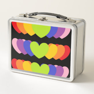 Retro Metal Lunchbox With Rainbow Hearts