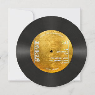 Retro Metallic Gold Record Music 50th Birthday Invitation