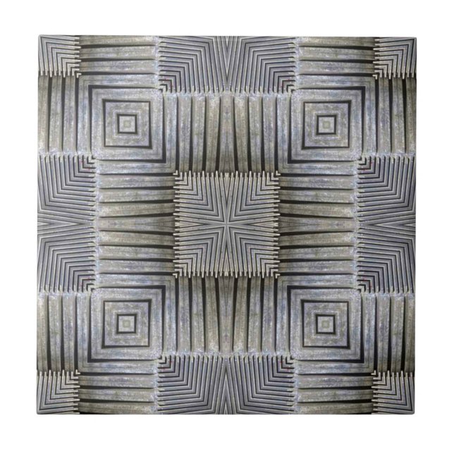 Retro Metallic Silver Decorative Squares Pattern Ceramic Tile (Front)