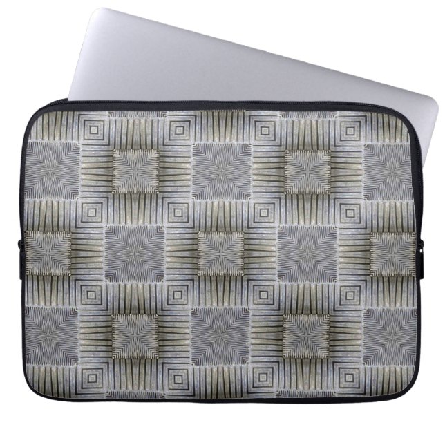 Retro Metallic Silver Decorative Squares Pattern Laptop Sleeve (Front)