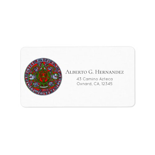 Retro Mexican Aztec Sun Stone Calendar Hispanic  Label