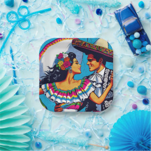 Retro Mexican Dance Folklórico Fiesta Paper Plates