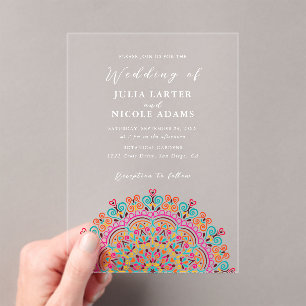 Retro Mexican Terrain Flourishing Mandala Wedding Acrylic Invitations
