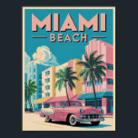 Retro Miami Beach Art Deco - Vintage Travel Poster<br><div class="desc">Bring the vibrant Miami Beach energy into your space with this stunning vintage-style travel poster. Featuring colorful Art Deco buildings, palm trees, and a classic pink convertible, this artwork perfectly captures the nostalgic charm of South Florida’s most iconic city. The bold typography and bright pastel colors make this a statement...</div>