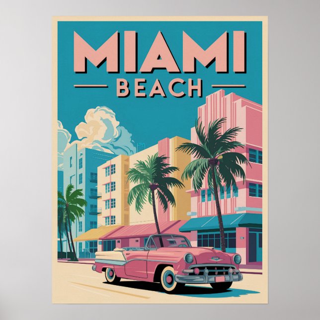 Retro Miami Beach Art Deco - Vintage Travel Poster (Front)