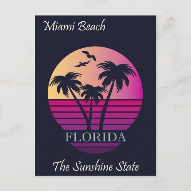 Retro Miami Beach Florida Vintage Travel Postcard (Front)