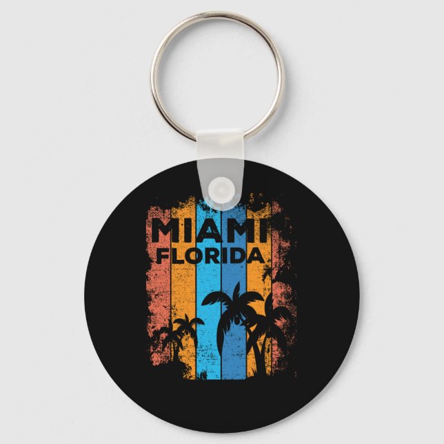 Retro Miami Florida Beach Souvenir Keychain (Front)