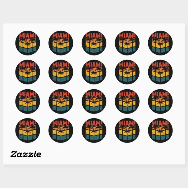 Retro Miami Florida Beach Souvenir Palm Tree 80s Classic Round Sticker (Sheet)