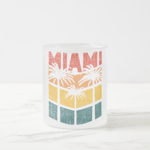 Retro Miami Florida Beach Souvenir Palm Tree 80s Frosted Glass Coffee Mug