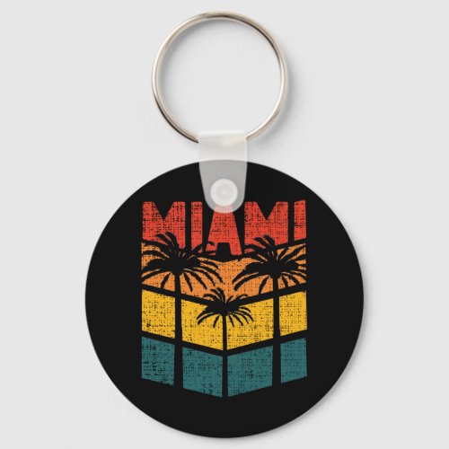 Retro Miami Florida Beach Souvenir Palm Tree 80s Keychain