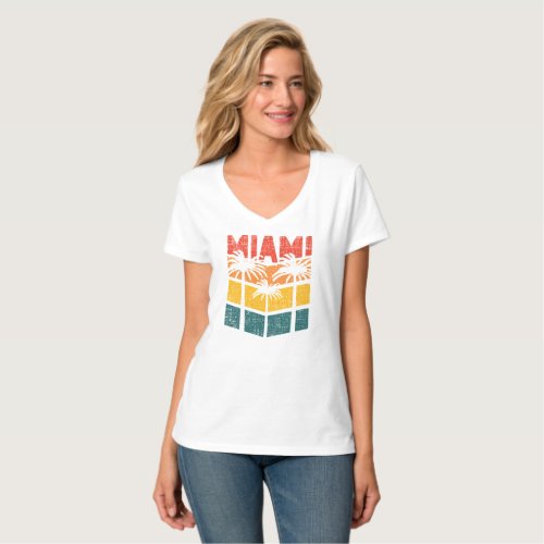 Retro Miami Florida Beach Souvenir Palm Tree 80s T_Shirt