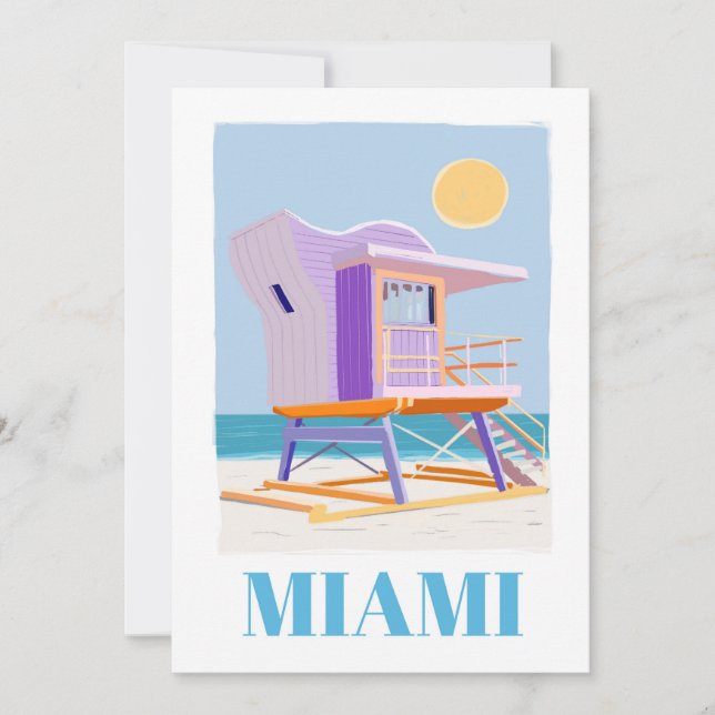 "Retro Miami Lifeguard: Vintage Beach Vibes Holiday Card (Front)