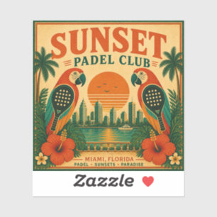 Retro Miami Sunset Padel Club Parrot Sticker