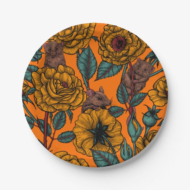 Retro mice party paper plates (Front)