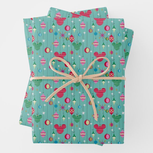 Retro Mickey Mouse Holiday Ornament  Wrapping Paper Sheets (In situ)