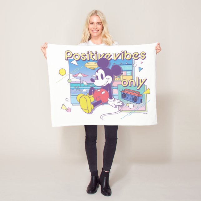 Retro Mickey Positive Vibes Only Fleece Blanket (In Situ)