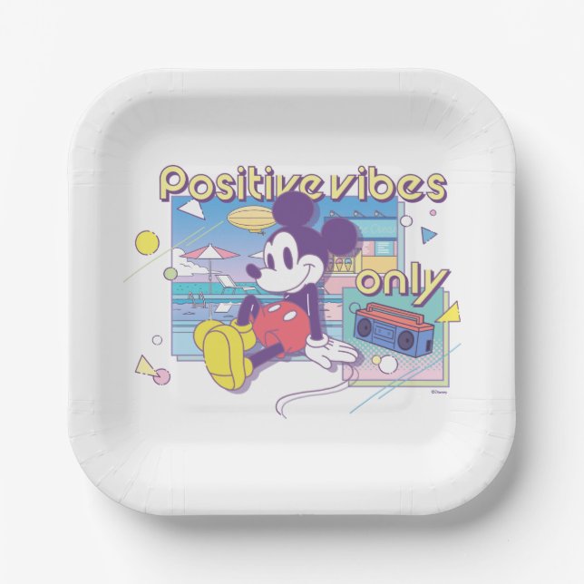 Retro Mickey Positive Vibes Only Paper Plates (Front)