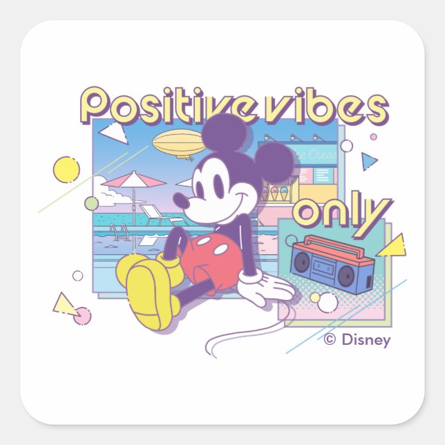 Retro Mickey Positive Vibes Only Square Sticker (Front)