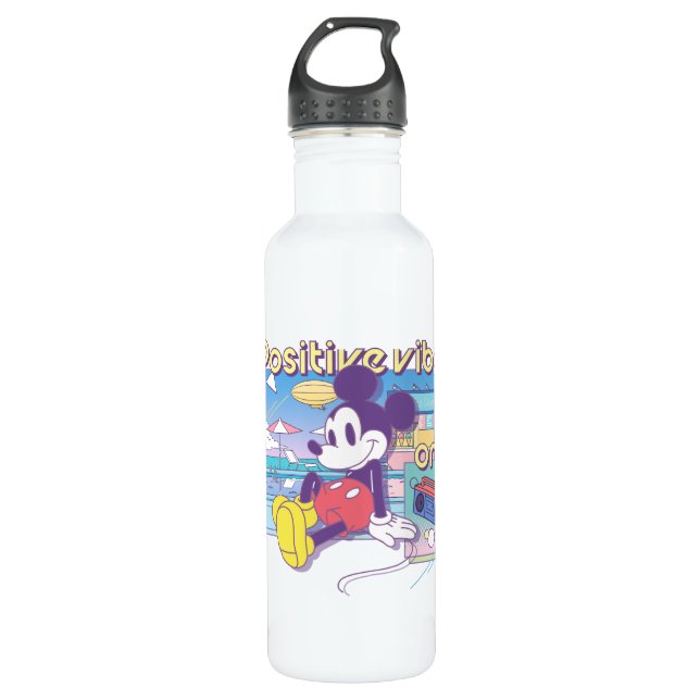 Retro Mickey Positive Vibes Only Stainless Steel Water Bottle (Front)
