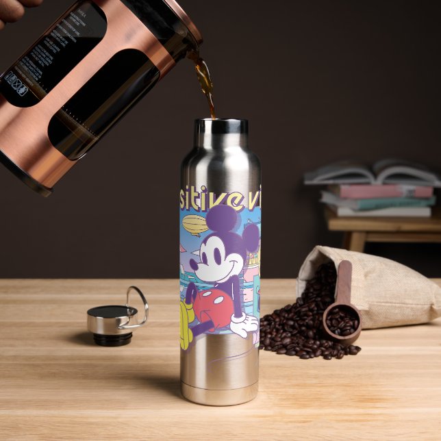 Retro Mickey Positive Vibes Only Water Bottle (Coffee)