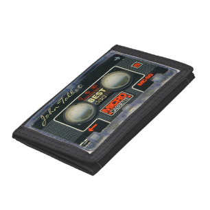 Retro Micro Audiotape Cassette Best Dad name W Tri-fold Wallet