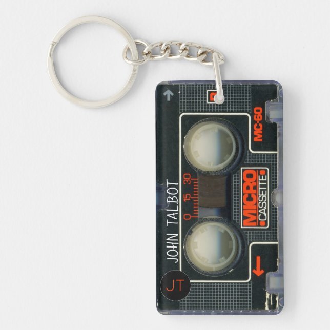 Retro Micro Audiotape Mixtape Cassette name K Keychain (Front)