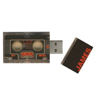 Retro Micro Cassette Audiotape Personalized Wood USB Flash Drive