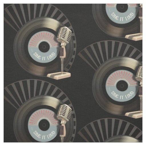 Retro Microphone And Vinyl 45 Record Fabric