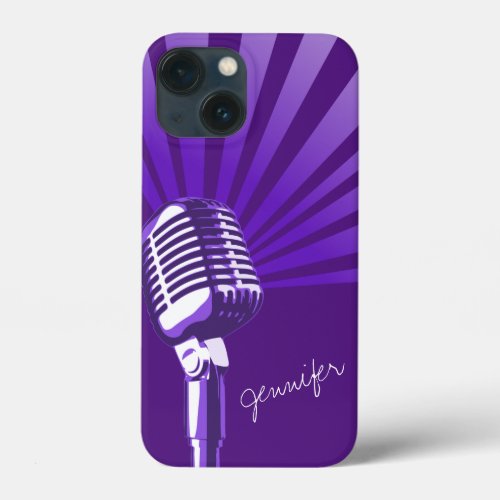 Retro microphone custom name purple graphic  iPhone 13 mini case