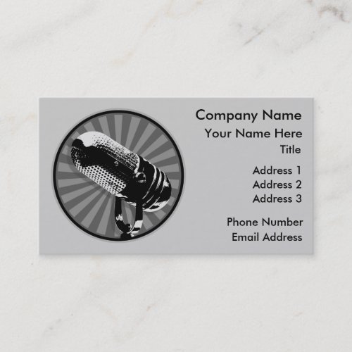 Black &amp; White Retro Microphone Emblem Business Card Template