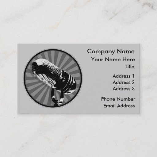Customizable Black &amp; White Retro Microphone Emblem Business Card Template