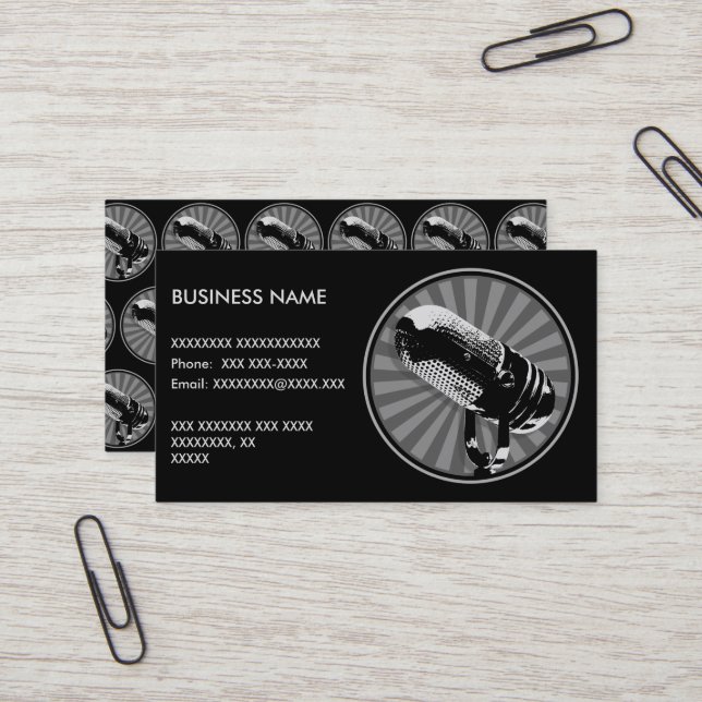 Retro Microphone Graphic Business Card (Front/Back In Situ)
