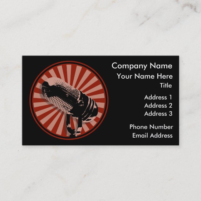 Retro Microphone Graphic in Red Business Card (Front)