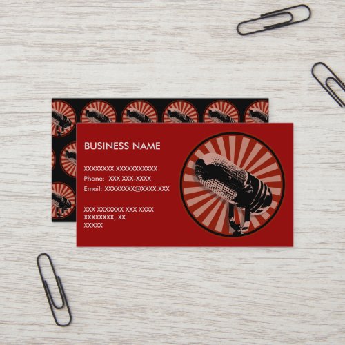 Retro Microphone Graphic in Red Business Card