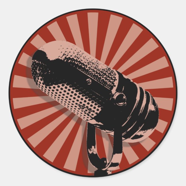 Retro Microphone Graphic in Red Classic Round Sticker (Front)