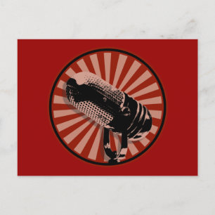 Retro Microphone Graphic in Red Postcard