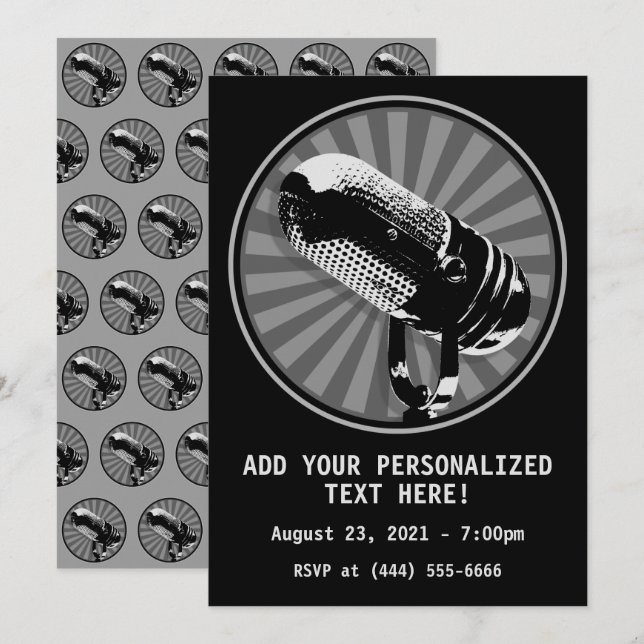 Retro Microphone Graphic Invitation (Front/Back)