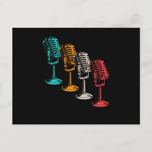 Retro Microphone Mic Vintage Musician Singing Gift Postcard