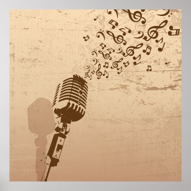 Retro Microphone Music Illustration Poster (Front)